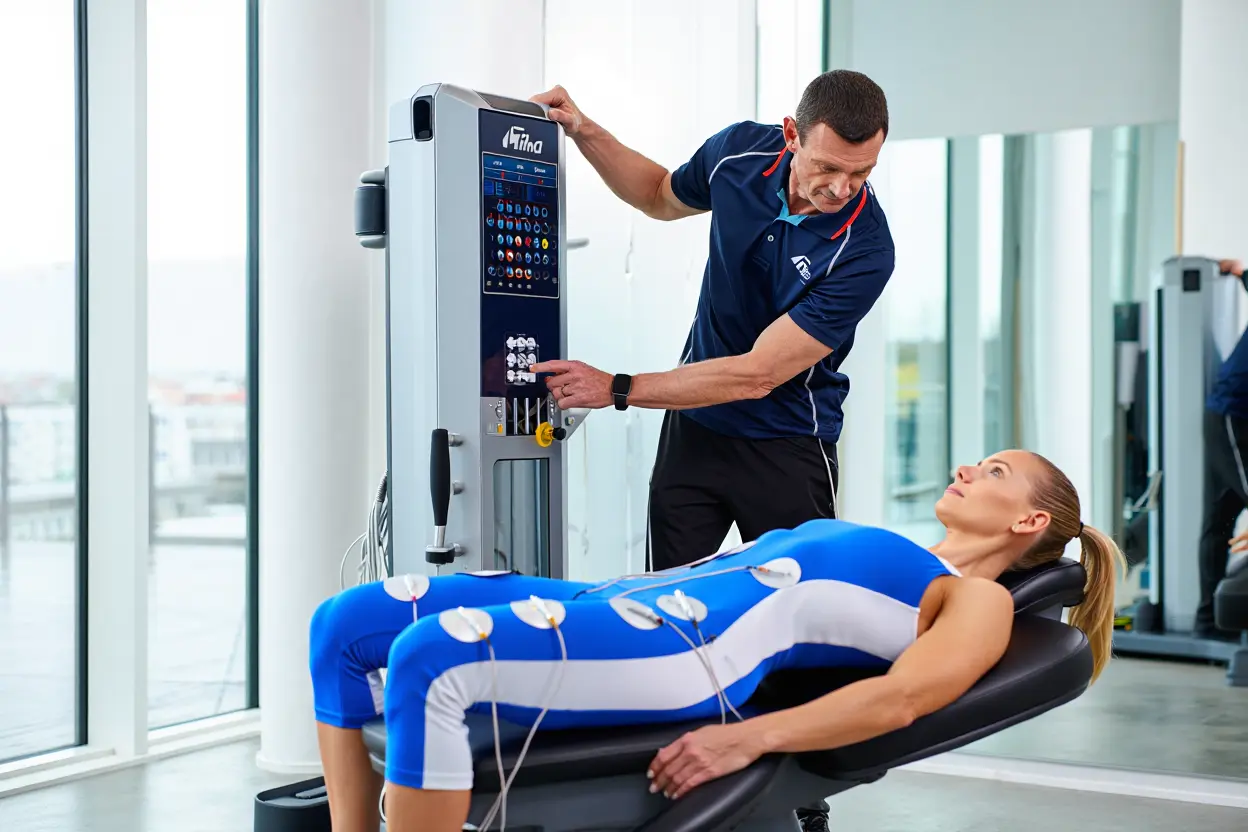 Coach ajustant l'électrostimulation