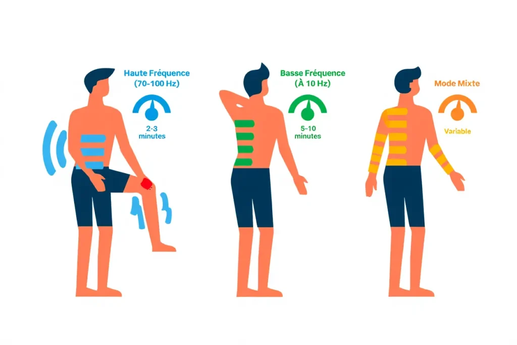 Modes de stimulation TENS et leurs délais d'action