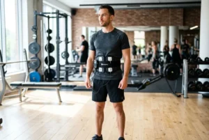Ceinture d'électrostimulation abdominale portée en séance