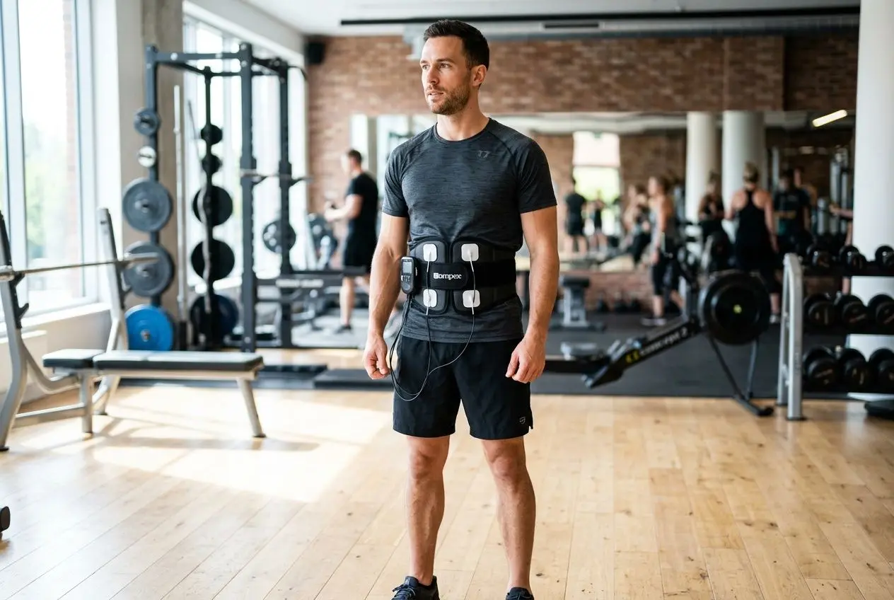 Ceinture d'électrostimulation abdominale portée en séance