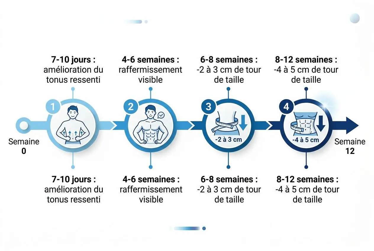 Progression des résultats électrostimulation abdominale sur 12 semaines