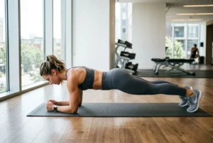 Femme faisant du gainage en salle de sport