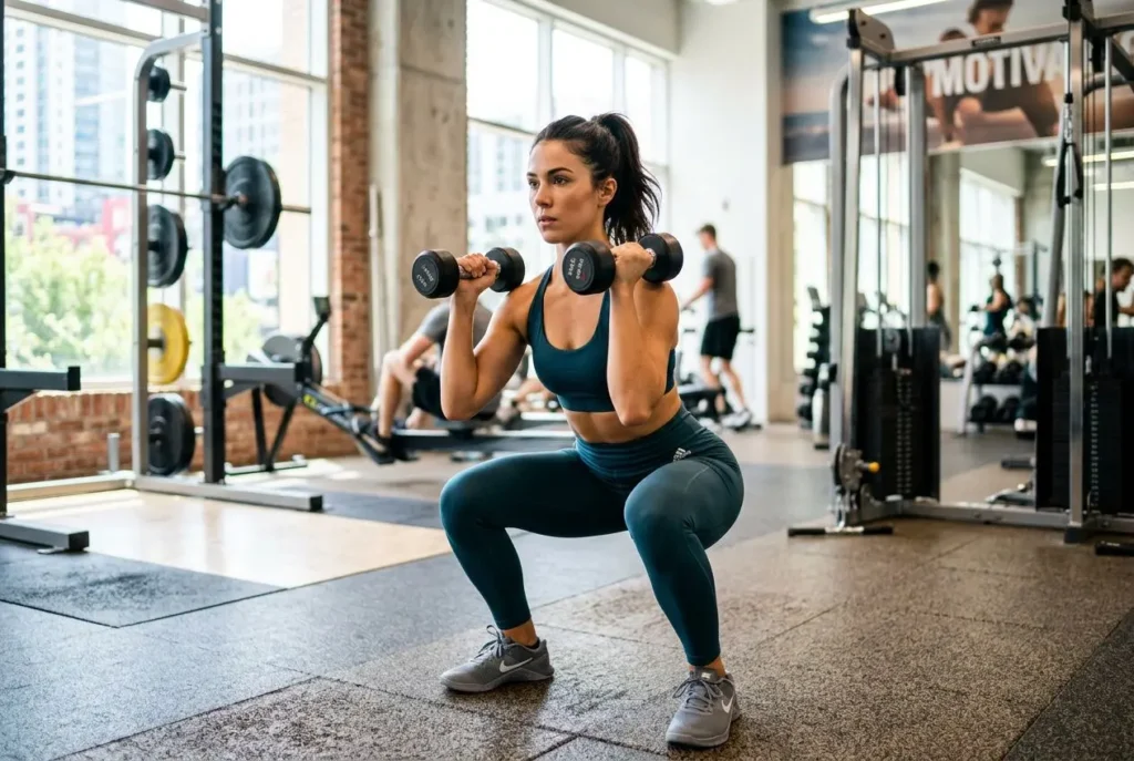 Femme faisant des squats en salle de sport