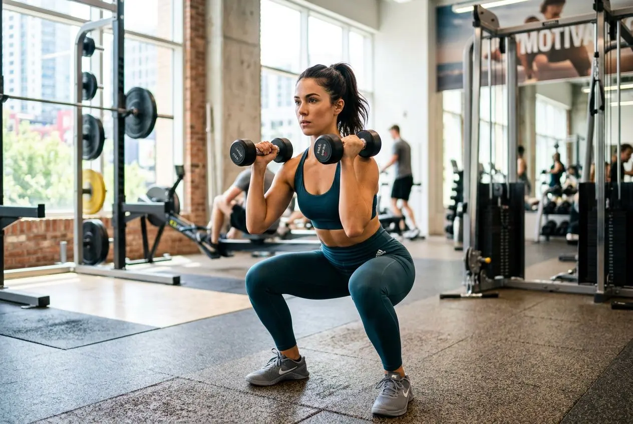 Femme faisant des squats en salle de sport
