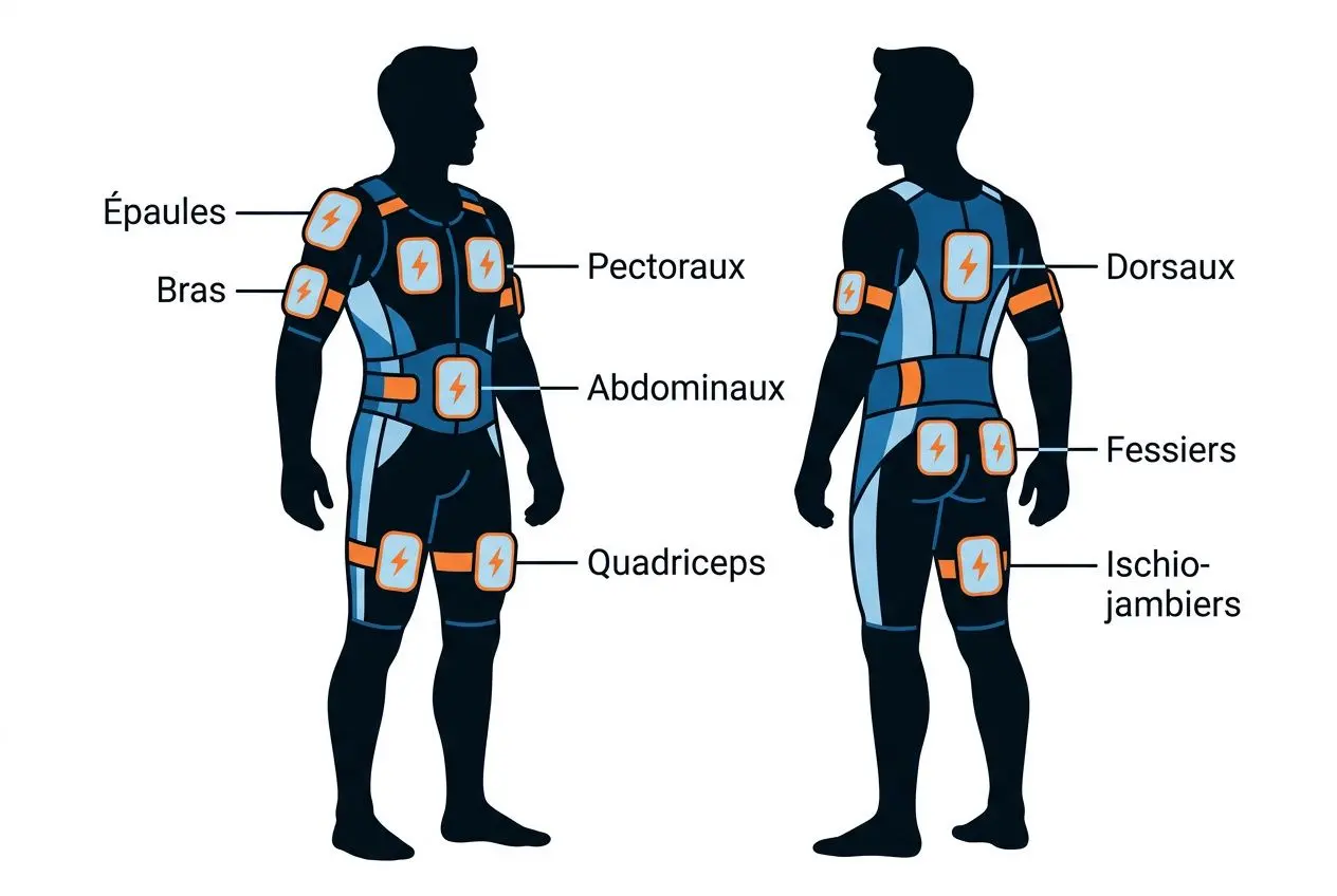 Zones musculaires activées par l'EMS